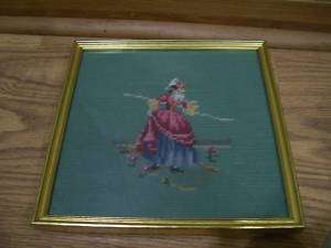 VINTAGE NEEDLEPOINT PICTURE VICTORIAN LADY NEEDLEPOINT  