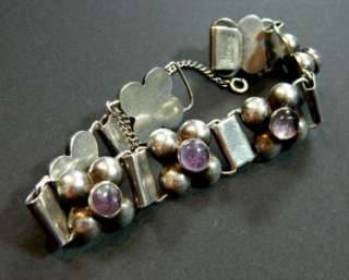   Old VINTAGE ART DECO 1930s STERLING & AMETHYST MEXICAN BRACELET~MEXICO