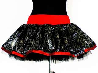 Halloween Tutu Mini Skirt sATIN sPIDER wEB Black Red WW  