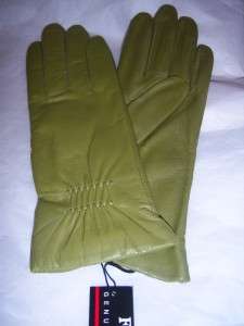 Ladies Fownes Kiwi Green Leather Gloves,Large  