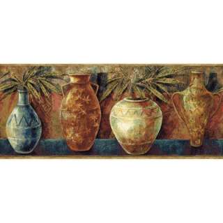   Wallpaper Company 8.75 in x 15ft Orange Jewel Tone Ethnic Vases Border