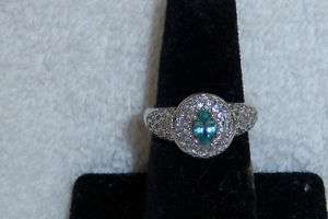 Diamond & Blue Zircon Ring/ White 14kt/SZ 6  
