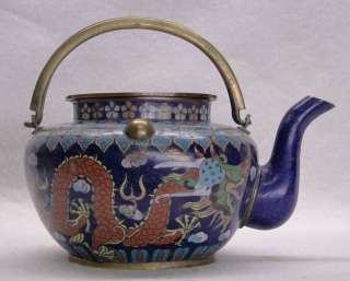 19th C Chinese Cloisonne Dragon Phoenix Teapot  