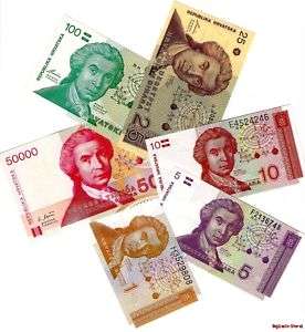 Croatia 6 Banknote set Europe Paper money Currency  