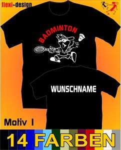 Badminton T Shirt Schläger Ball Hemd Trikot Motiv 1  