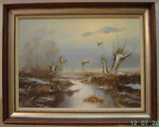 Gemälde Original Öl Zank, Gerhard   Auffliegende Wildenten in Baden 
