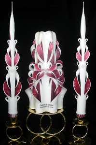 STUNNING carved wedding unity candle set   YOUR COLORS!  