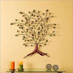   HANDPAINTED 3D TREE WITH BEAUTIFUL LEAVES AND BLOOMS METAL WALL ART