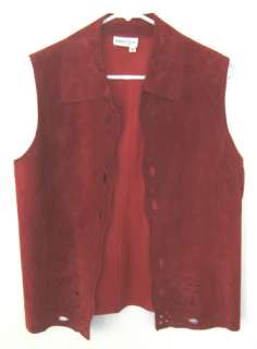 Cranberry red pigskin suede vest with eyelet detail by Coldwater Creek 