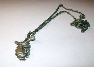 Turtle Pendant Necklace Pewter Vintage CUTE  
