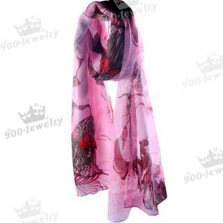 Apricot /Pink Begonia Flower ink Painting Cotton Neck Wrap Scarf Shawl 
