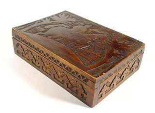 Antique Russian Wooden Box Hand Carved SOLDIER 19th Century Rare 