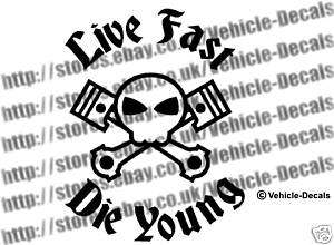 Skull and cross bones pistons hotrod vw bike sticker  