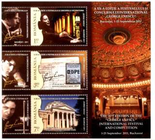 2011 MUSIC,20TH EDITION FESTIVAL GEORGE ENESCU;STAMP S/S MNH+LABELS 