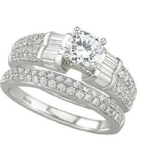 14K White Gold Diamond Bridal Set Semi Mount Engagement Ring (Center 