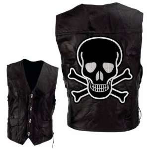  Buffalo Leather Motorcycle Vest with Skull and Crossbones 