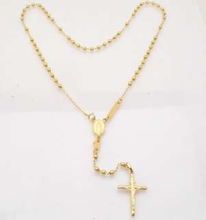 ROSARY NECKLACE CRUCIFIX VIRGIN MARY 14K Yellow Gold 17  