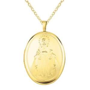  14k Gold and Sterling Silver Virgin Mary Oval Locket 