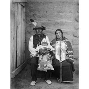 1908 photo Indian family woman and man in native dress holding baby 