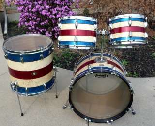 Vintage 1970s Slingerland 4 pc drum set   Bicentennial Red White Blue 