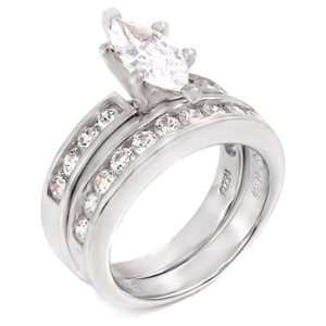 925 Sterling Silver Marquise & Channel Set Round CZ Engagement 