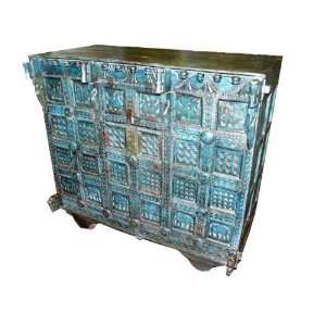  18c Antique Blue Patina Teak Manjoosh India Sideboard Buffet 