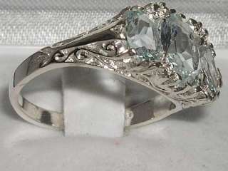 LARGE SOLID SILVER 3ct NATURAL ICE BLUE AQUAMARINE RING  