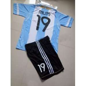   argentina home #19 milito soccer jersey football jersey soccer Sports