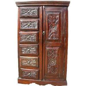   Solid Wood Rustic Mahogany Armoire Wardrobe Cabinet Furniture & Decor
