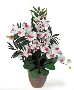 Silk Artificial FLOWER Arrangement WHITE ORCHID  