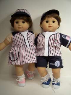 MATCHING BASEBALL Sets Doll Clothes For Bitty Baby Boy & Girl Twins 