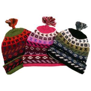 New Three Adult Geometric Alpaca Wool Ski Hat Beanies  
