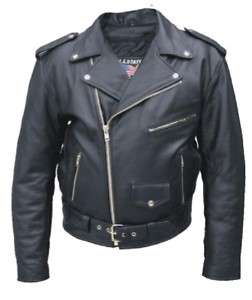 MENS BIG &TALL CLASSIC BLACK LEATHER MOTORCYCLE JACKET.  