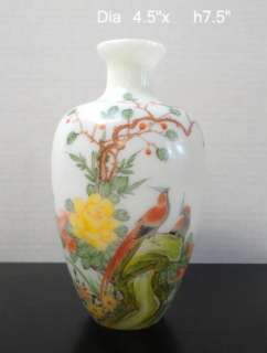 Chinese Birds Flower White Peking Glass Vase fs136A  