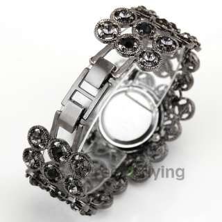 Crystal Black Stainless Steel Bracelet Lady Hand Watch  