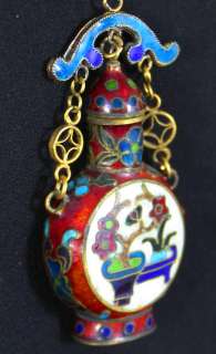VINTAGE CHINESE CLOISONNE BOTTLE PENDANT/NECKLACE   GOLD PLATED  
