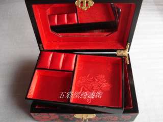 Chinese Style Rose Lacquer Wooden Jewelry Box 7.2L  