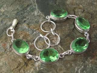 silver bracelet 9 inch)  fresh green PERIDOT QUARTZ // **