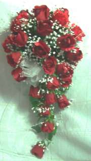 Wedding Bridal Bouquets Rich Red Rose Bud and Babies Breath Bridal 