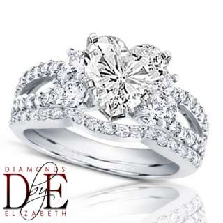 Diamond Bridal Wedding Ring Set 2.25 carat total Heart Shape 18K Gold 
