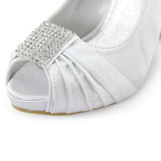   dress white ruched satin rhinestones bridal heels platform shoes pumps