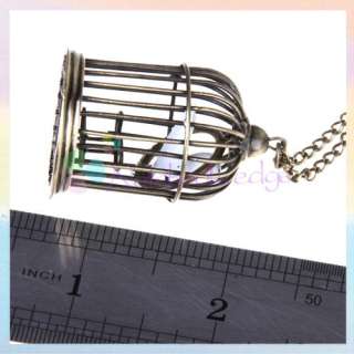 White Dove Vintage Swing Bird in Cage Pendant Necklace  