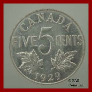 1929 VF George V Canada 5 Cents Canadian Coin  