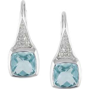  Sterling Silver Blue Topaz and Diamond Earrings Jewelry