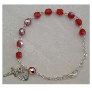   Sterling Silver Womens Rosary Bracelet Ruby July Birthstone. Jewelry