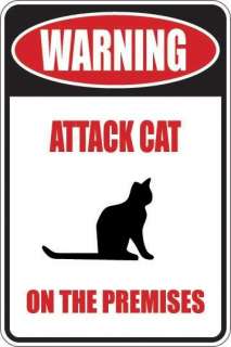 Attack cat warning funny novelty sign decorative fun  