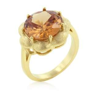  14k Gold Bonded Floral Brushed Texture Cocktail Ring with 