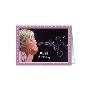   of Girl Blowing Bubbles, Happy Birthday for Child Card Toys & Games