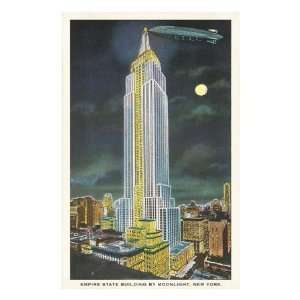  Blimp, Moon over Empire State Building, New York City Art 