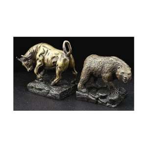   Bronzed Metal Bookends   Wall Street Bull and Bear 
